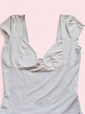 Cream V-Neck Seam Detail Tank Top